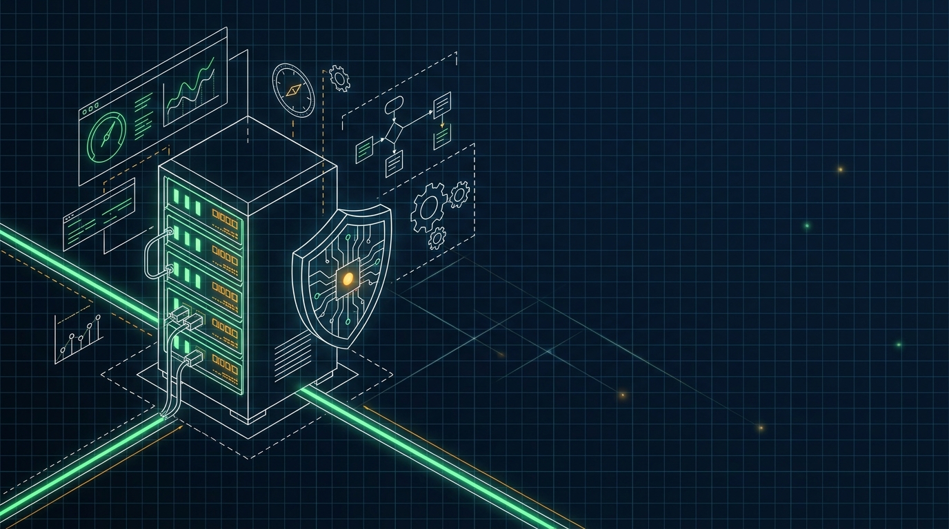 Node.js ve Next.js uygulamalarının çalıştığı güvenli ve modern bir VPS sunucu altyapısı illüstrasyonu.