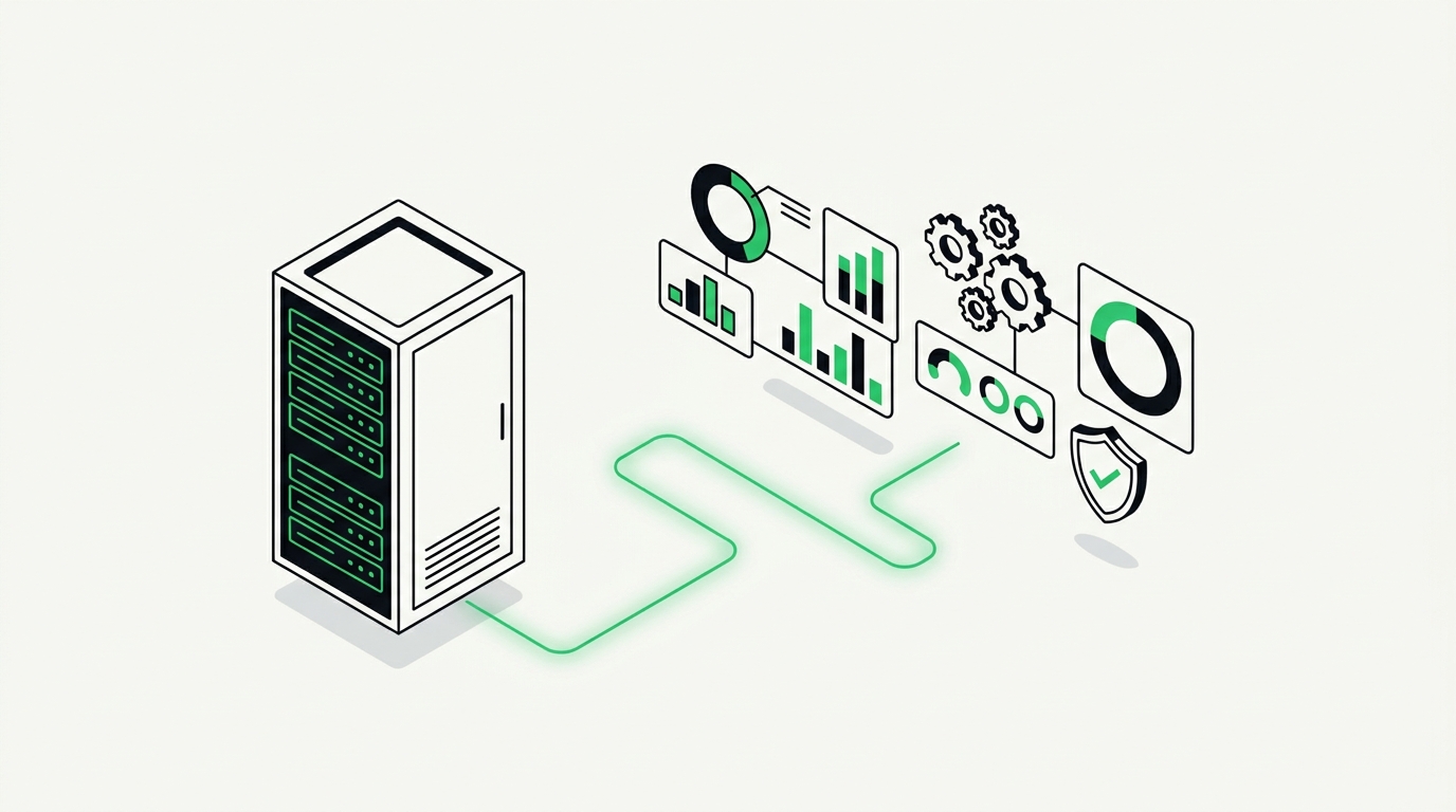 Node.js ve Next.js uygulamalarının çalıştığı güvenli ve modern bir VPS sunucu altyapısı illüstrasyonu.